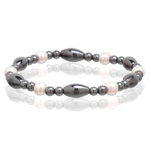 Magnetic Hematite Pearl Bracelet, Beaded Gemstone Stretchable Bracelet
